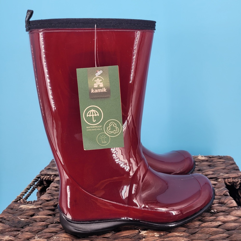 Kamik Heidi 2 Red Glossy Rain Boots Womens Size 8 Waterproof Rubber NWT New - Picture 2 of 10